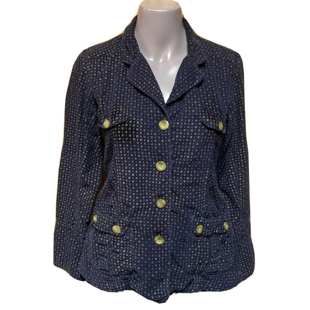 Sundance Jacket Petite Large PL Navy Jacket Cottage Core Corduroy Gold Print EUC